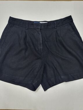 Old Navy Size M Linen Extra High Rise Taylor Black Pleated Shorts Summer Preppy